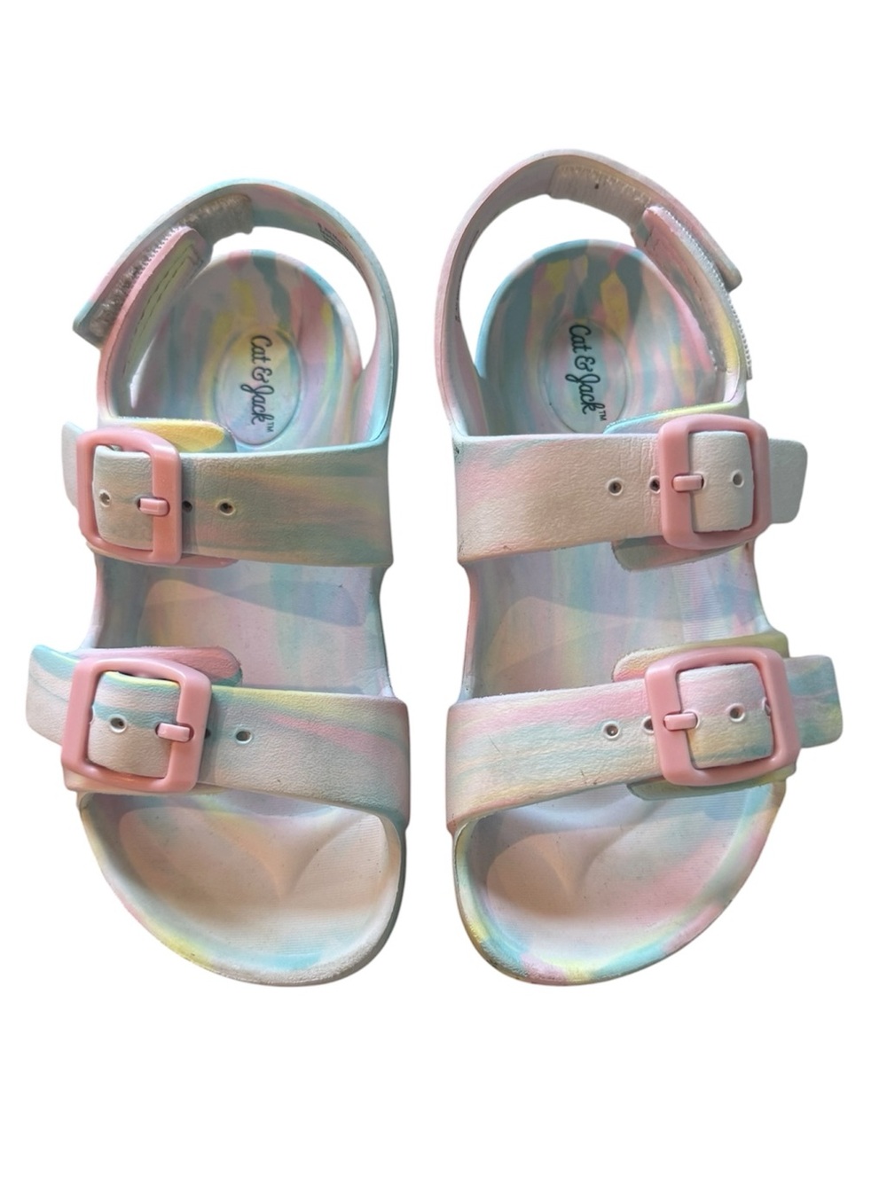 Cat & Jack Double Strap Sandals Pastel Tie-Dye Sandals Pink Buckles Size 9